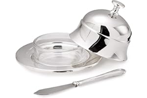 EDZARD Mantequillera/Mantequera Epe, diametro 11 cm, Plateada, con Inserto tazón de Vidrio, Incl. Cuchillo para Mantequilla, Campana de Mantequilla