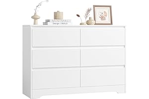 ‎FOREHILL FOREHILL Komoda, sypialnia, szafka do przechowywania, biała szafka nocna z 6 szufladami do salonu, szeroka drewniana 120 x 40 x 82 cm