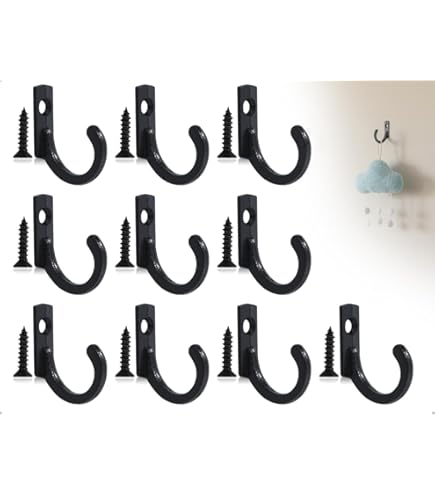 Titelleiste:10 Stück Retro-Einzelhaken, mit 40 Stück Flachkopfschrauben, Badezimmerhaken, Kleiderhaken mit Löchern, Mini-Wandhaken, zum Aufhängen von Hüten, Handtüchern, Taschen, Schlüsseln (schwarz