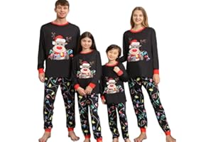 DDKJ Weihnachts Pyjama Familie Set, Weihnachtsschlafanzüge Familie lustig Motive, Weihnachtspyjama Family Set Lang mit Schlafanzug Hose, Schlafanzüge Weihnachten