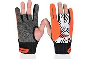HUIOP Bowling Gloves, Right Hand, Orange, Breathable Anti-Skid Thumb Protectors, Sports Gloves for Men, Women, Bowling Lovers