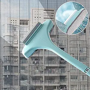 SHOPECOM 1Pcs Multifunctional Mesh Screen Cleaner, Detachable Window Screen Brush Cleaning Equipment with Extended Handle, Handheld Double-Sided Glass Scraper - Blue.