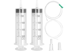 TOPCZY 2 Stück Große Spritze 200ml, Plastikspritze Wiederverwendbare, Flüssige Spritze mit Schlauch, Klebstoff-Applikatorspritze in Einzelverpackung, Ölspritze Dosierspritze aus Kunststoff für Industrie