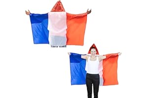 UoQo 2Pack Cape Drapeaux France Francais 150x90cm, Wearable Drapeau National Français Bleu Blanc Rouge Fanion, Décoration des de Football 2024, 2 Oeillets Métalliques