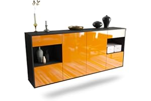 Dekati Sideboard Charleston hängend (180x77x35cm) Korpus anthrazit matt - Front Hochglanz Orange - Push to Open - Leichtlaufschienen