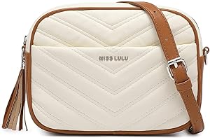 Miss Lulu Petit Sac à Main Bandoulière Fille en Cuir Synthétique, Texture Tressée en V avec Pompon, Imperméable Sac Porté Épaule, Cadeau pour Noël et Fêtes