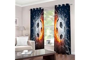 LGCK Curtains For Living Room Boys Girls Bedroom Flame Football Curtains Eyelet Blackout 3D Print Super Soft Thermal Insulated Kids Nursery Polyester Curtains - 2 Panels 150x166cm