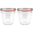 EcoBaker X2 WECK 742 580ml Wide Mouthed Storage Jars Including Glass Lids, Seals & Clamps For Sourdough, Preserving, Canning, Yoghurt, Kimchi, Jam