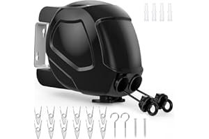 FCOOL Retractable Washing Line, 2x15 Metre Portable Anti Winding Travel Clothes Line Adjustable Camping With 12 Clothespins for Holiday Garden Laundry Outdoor Indoor Balcony Patio, Black (JH6015)