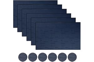 BECHEN Plastic Placemats and Coasters,Non Slip Washable Placemats for Dining Table Wipe Clean Table Mats Set of 6(Navy Blue)