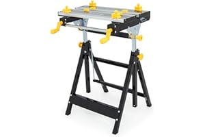 Workbench Folding Wolf Mobile Portable Strong Work Bench Jaw Grips Worktop for Sawing Drilling Planing & Sanding - Vice Clamp Function Adjustable Height 100Kg Max. Load