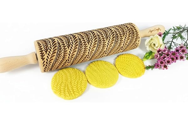 RIVIÈRE Rouleaux à Pâtisserie Gravé | Rouleau Pâtisserie en Relief Pour DIY Faire | Pour la Décoration de Biscuits | Rouleau à Pâtisserie en Relief en Bois avec Embossage par Algis Crafts