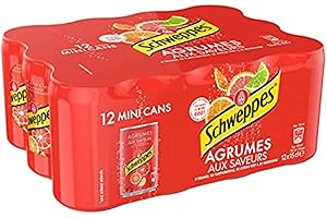 SCHWEPPES Agrumes Mini Cans Boisson Gazeuse aux Saveurs d'Orange Pamplemousse Citron Vert et Mandarine, 12 x 150ml
