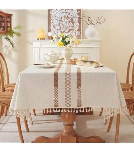 JIALE Tablecloths For Rectangle Tables, Cotton Linen Table Cloth Waterproof Tablecloth Wrinkle - View #8