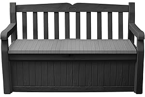 GARDEN STORE DIRECT GSD Keter Eden Bench Outdoor Storage Box Garden Furniture, Graphite and Grey, 132.5L x 75W x 18.5H cm