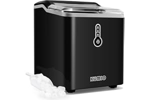 KUMIO Machines à Glaçons, 9 Glaçons épais Prêts en 6-9 Minutes, 12kg en 24h, Réservoir d'eau de 1.5L, Fabrique a Glacons avec Pelle à Glace et Panier pour la Maison, la Cuisine et les Fêtes, Noir