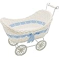 SAFRI Baby Pram Hamper Wicker Toy Basket with Handles and Wheels - Great Gift for Boy & Girl Baby Showers or Newborns (Blue)