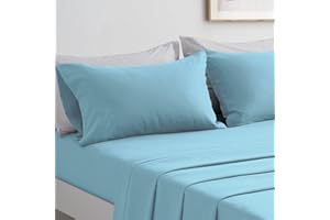 FARFALLAROSSA Sabanas Cama 180 - Juego Sábanas 4 Piezas - Sábanas Bajera Ajustable - Encimera - 2 Funda de Almohada 50x80 (Cama 180-180x190/200 cm, Azul Claro)