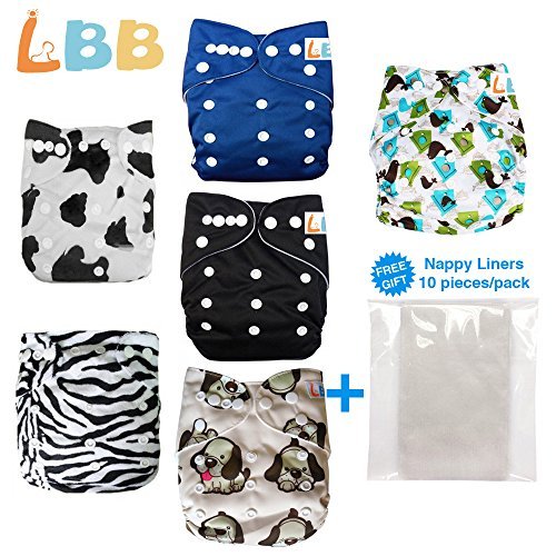 Baby Double Rows of Snaps 6pcs Pack Fitted Pocket Washable Adjustable Cloth Diaper(Netural Color)6BM98 Color: Cow