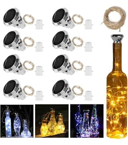 Mineup 8er-Set Solar-Flaschenlichter Mit Korken – 20 LEDs, 2m Lichterkette – Diamantförmiger Verschluss Für Weinflaschen – Deko