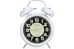 CHEREEKI Sveglia Analogica da Comodino Vintage Doppia Campana Allarme Forte Rumoroso con Luce Notturna e Fluorescente Batteria (Incluse le Batterie)