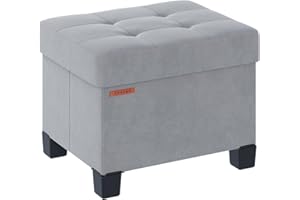 ABHENG Cube Storage Ottoman, Velvet Foot Stool with Feet, Folding Storage Bench, End of Bed Bench, Storage Chest, for Living Room, Bedroom, 32 x 40 x 33.5 cm, Slate Grey, ASND21G