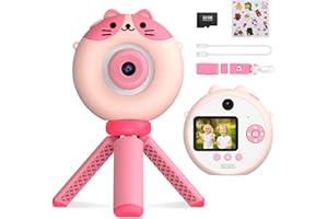 Ushining Macchina Fotografica Bambini, 8X Zoom Fotocamera Digitale Bambini, 20MP 1080P HD Selfie Videocamera Bambini con Treppiedi 2,0 Pollici Schermo Scheda TF da 32 GB, Regalo per Ragazze 3-10 Anni