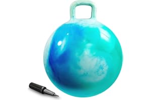 AMFUN 22 PoucesBallon Sauteur pour Enfants, 55cm Gonflable Balle Trémie avec Poignée, Capacité de Charge Max. 90KG pour Enfants Dès 3 Ans Intérieur & Extérieur (Bleu-Vert)
