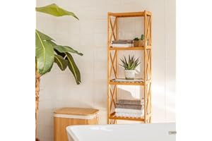 LOLAhome Estantería Bambú Baño Suelo Nórdica | Estante de 5 Baldas Madera Natural | Organizador Almacenaje Cocina y Decoración Hogar | Sol Naciente De 36,5x33x153 cm