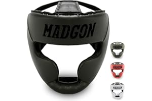 MADGON Boxing Headguard with Incredible Impact Absorption - Full Face Head Guard - Perfect Vision and Minimum Sweating – Martial Arts Headgear, for MMA, Boxing, Kick Boxing, Sparring - Bag Included
