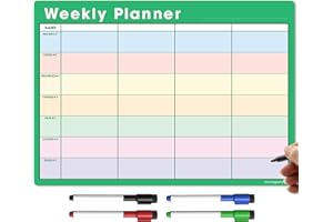 THE MAGNET SHOP TMS A3 Magnetic Weekly Planner and Organiser – Fully Customisable Whiteboard for Family or Business Tasks and Meal Planning - with 4 Free Magnetic Dry Wipe Pen (Green - Multi-Coloured, A3)