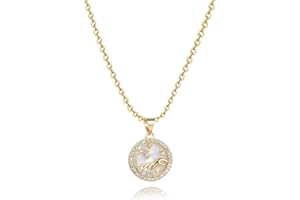 MINIJEWELRY Astrology Constellations Zodiac Signs Necklaces for Women Birthday Birthstones Jewellery Gift for Daughter Family Best Friends Round Gold Opal Pendant