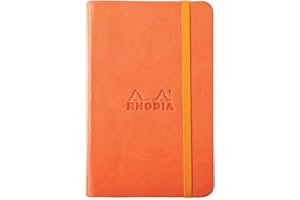 RHODIA 118634C - Carnet Rigide Tangerine - 9 x 14 cm - Uni - 192 pages - Papier Clairefontaine Ivoire 90 g/m² - Marque-Page, Fermeture Élastique - Couverture Simili Cuir - Collection Rhodiarama