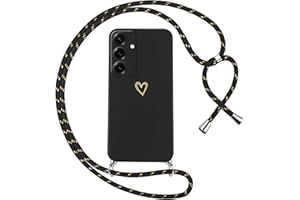 Oelrstfe Handyband für Samsung Galaxy S25 Hülle mit Band Herz Motiv Handyhülle für zum Umhängen Silikon Stoßfest Ultra Dünn Weich Schutzhülle mit Kordel Necklace Kette Love Muster Case,Schwarz