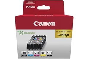 Canon Lot de 5 Cartouches d'encre d'origine PGI-580 / CLI-581 (2 x Noir, Cyan, Magenta, Jaune) – Carton de sécurité Multipack