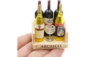 Odoria 1/6 Miniatura 1 Copa y 5 Botella de Vino con Estante de Madera Cocina Accesorio para Casa de Muñecas