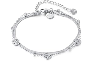 VICKWOOD Tobillera/pulsera para mujer con diseño del árbol de la vida en oro, plata o oro rosa de 18 quilates, resistente al agua, joyas de acero inoxidable