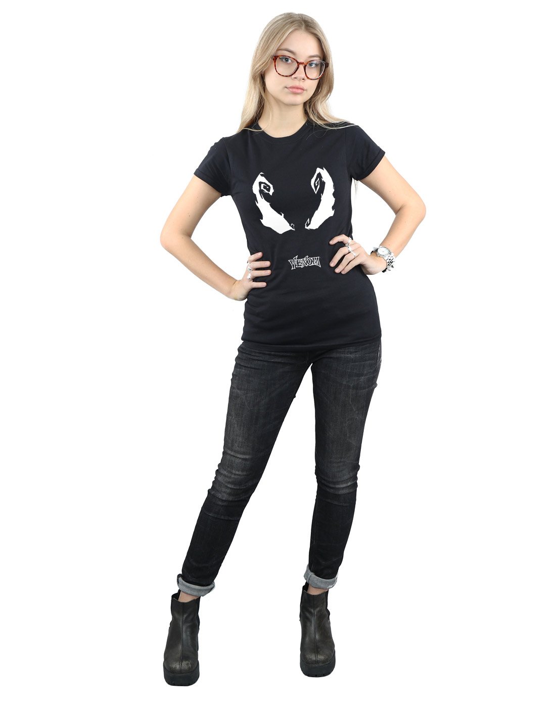 Marvel-Damen-Spider-Man-Venom-Eyes-T-Shirt-Schwarz-Small