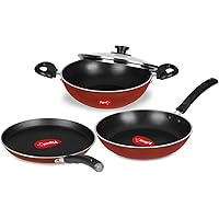 Pigeon by Stovekraft Basics Induction Base Non-Stick Aluminium Cookware Set, Terracotta Brown