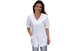 PETERSABITIDALAVORO Casacca, Camici da Lavoro Donna con Zip,Bianco,Cotone, Estetista,parrucchiera, MAESTRA Asilo,Alimentari