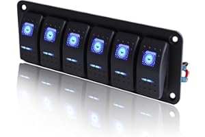 Greluma 1 pz Pannello interruttori bilanciere a 6 bande, interruttore levetta, interruttore a bilanciere precablato DC 12V-24V ON/Off, interruttore retroilluminato blu per auto, barca, auto e veicoli