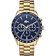 Lacoste Boston Qtz Fashion Chrono Blue Round Dial Men's Watch|Ionic Plated Thin Gold Steel Material|Gold Color Band - 2011096