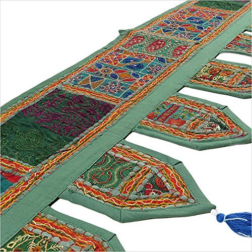 Weihnachts Deko 78 Patchwork Fenster Tür Querbehang Topper Wand Wandbehang Bohemian Boho indischen Toran (grün)