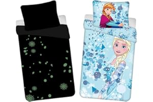 Jerry Fabrics Disney Frozen Azul Claro con Efecto Brillante Juego de Cama para Niños, Funda Nórdica de 140 x 200 cm y Funda de Almohada 70 x 90 cm