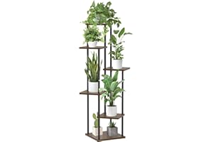 LyTaispuly 6 Tier Tall Corner Plant Stands Indoor Outdoor, 115cm Large Metal Wood Plant Stand Flower Shelf for Multiple Plants, Tiered Plant Holder Rack for Balcony Garden Patio Living Room (Oak)