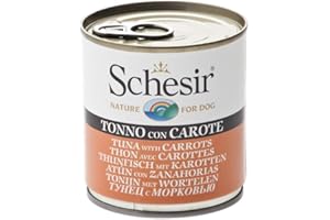 Schesir, Mokra karma dla dorosłych psów o smaku tuńczyka z marchewką, filetami z miękkiej żelatyny - łącznie 4,56 kg (16 puszek 285G)