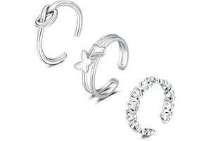 WillTen 2-4Pcs Gold Silver Toe Ring Stainless Steel Adjustable Bend Open Toe Ring, Flower Arrow Leaf Plain Thin CZ Toe Finger Tail Ring Summer Beach Foot Jewelry Set for Women Men