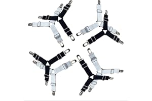 COSORO 8PCS Adjustable Bed Sheet Fasteners Metal Clips -3-Way Adjustable Mattress Fastener Grippers Suspender Straps,Sofa Anti Skid Fixed Clothes Trousers Curtain Clips (4 Black +4 White)