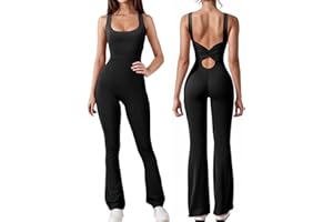 Tanou Womens Jumpsuit All in One Backless Hollow-out Stretch Yoga Gym Unitard Sleeveless Full Length Sport Workout Fitness One Piece Outfit