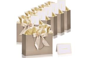 YAAVAAW 6 piezas Bolsas de Regalo con Lazo Champán Dorado,Bolsa de Papel Cumpleaños Medianas con Asa,6 Tarjeta Felicitación y 12 Pañuelos,Embalaje Regalo para Cumpleaños,Fiestas,Bodas,Baby Showers,Celebración